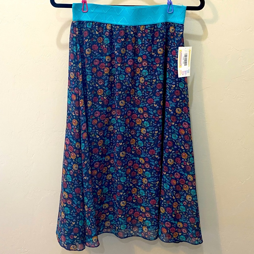 Lularoe | Lola Skirt | Navy & Turquoise Floral | NWT | XS